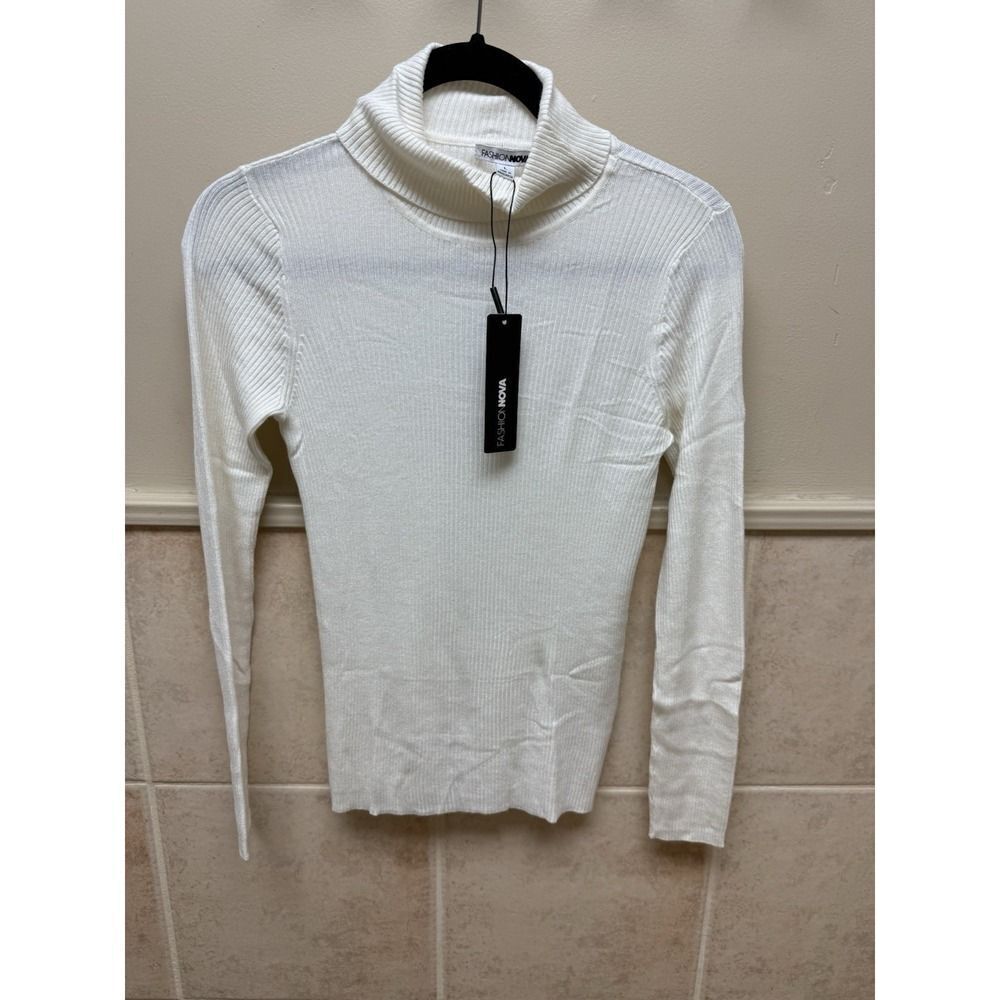 Fashion Nova Women's Ivory/White Ribbed Turtleneck Sweater Long Sleeve. Sz L.NWT - Picture 3 of 12